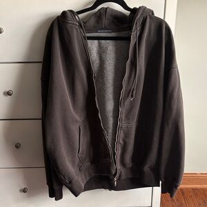 Brandy Melville Oversized Brown Zipper Hoodie Jacket